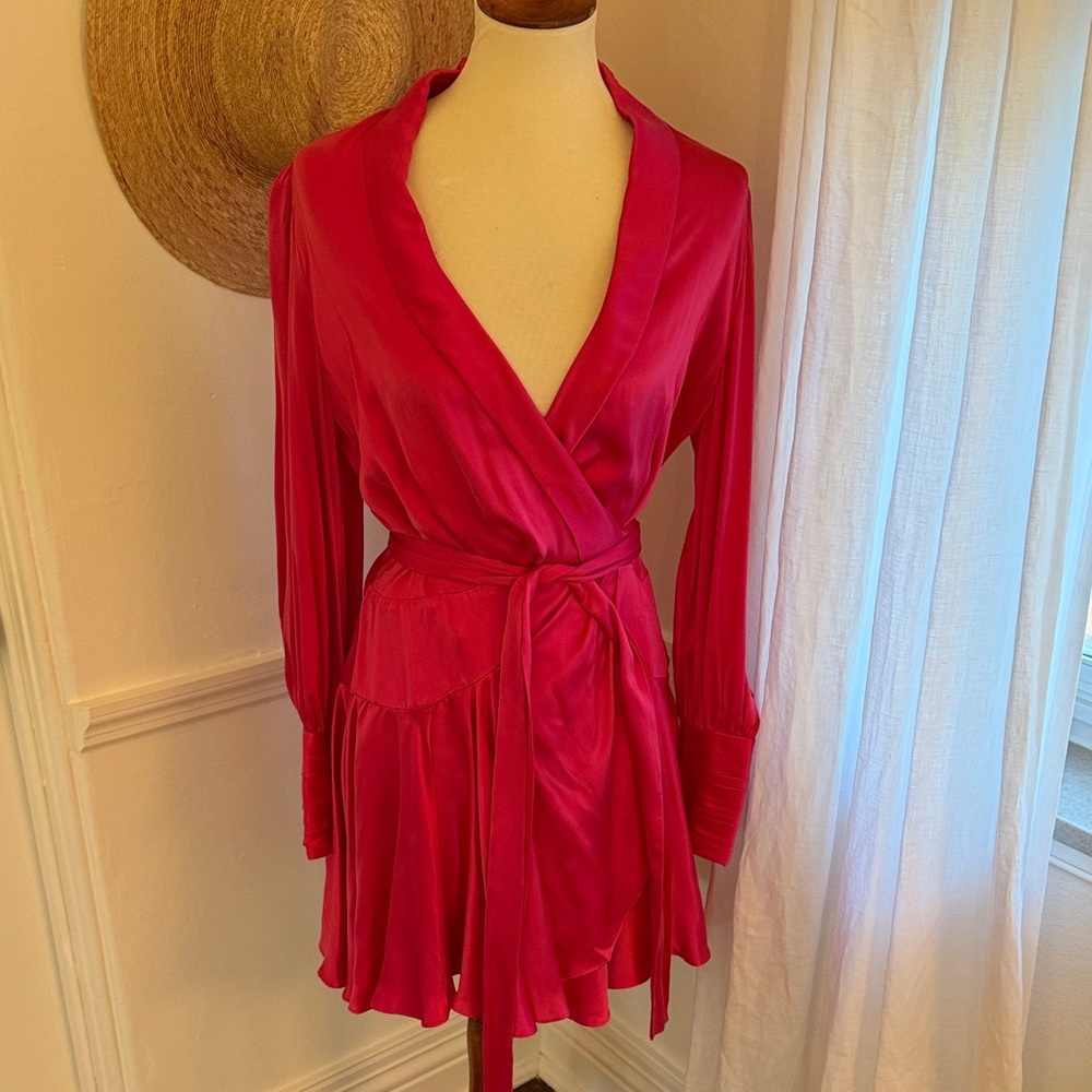 Zimmermann Silk Wrap Minidress — Magenta, Size 2 (US 8)